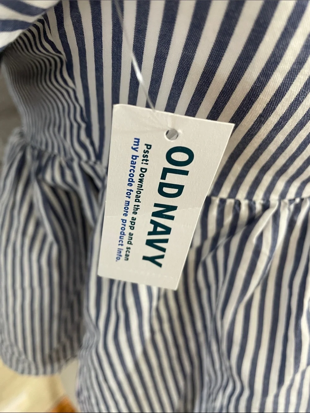 Old Navy Blue and White Striped Square-Neck Peplum Blouse